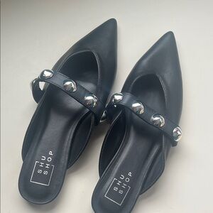 ShuShop Alma Black Women's Flats with Silver Studs